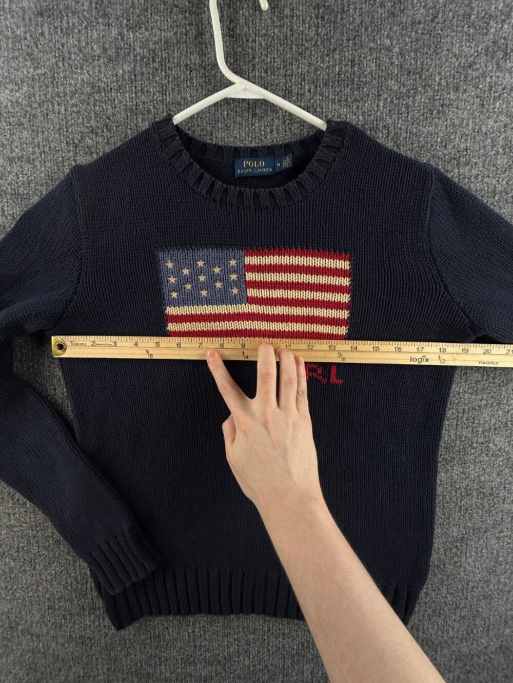 Polo Ralph Lauren USA Flag Pullover Medium Cotton Women Graphic Sweater Blue - Picture 6 of 16